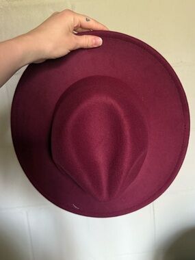 Womens Burgundy Felt Wide-Brim Hat